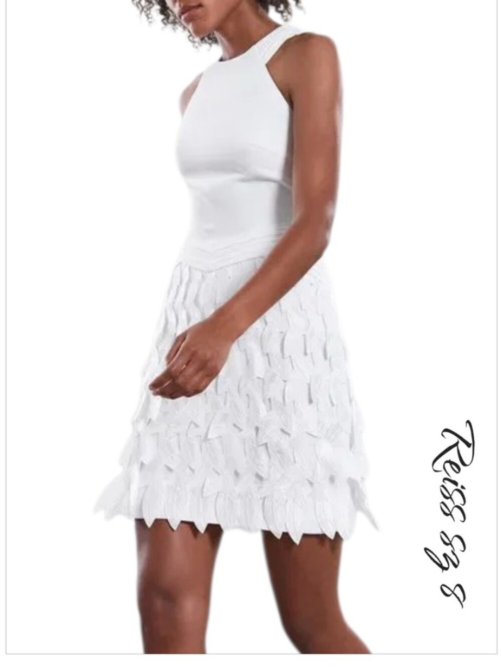 REISS White Flora Feather-Trim Halter Mini Dress Sz 8 - Picture 5 of 16
